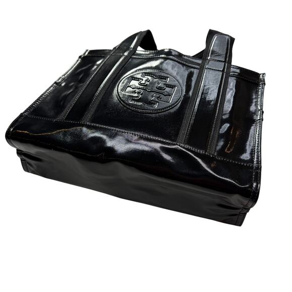 Tory Burch Patent Nylon Tote Bag Big Logo Black - Picture 4 of 16